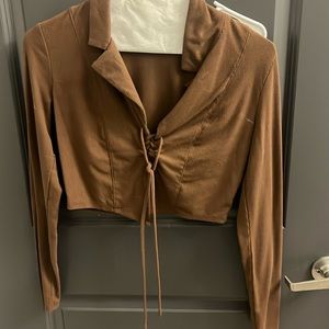 A brown sweater crop top